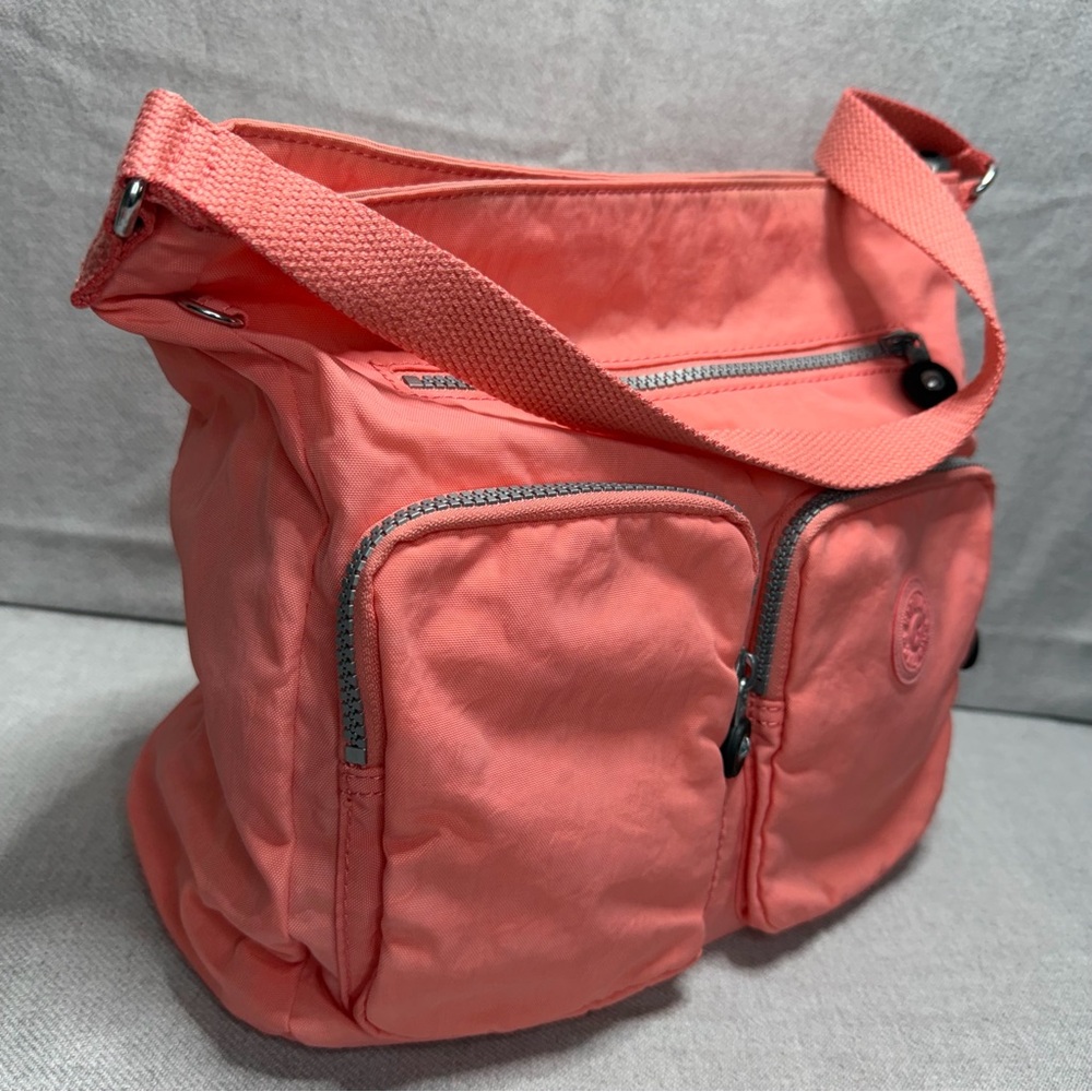 Kipling Tasmo Peach/Coral Shoulder or Crossbody Bag with Multiple Zip Pockets